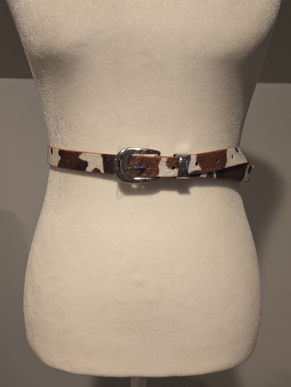 Brown and White Cowhide Print Women's Western Belt
